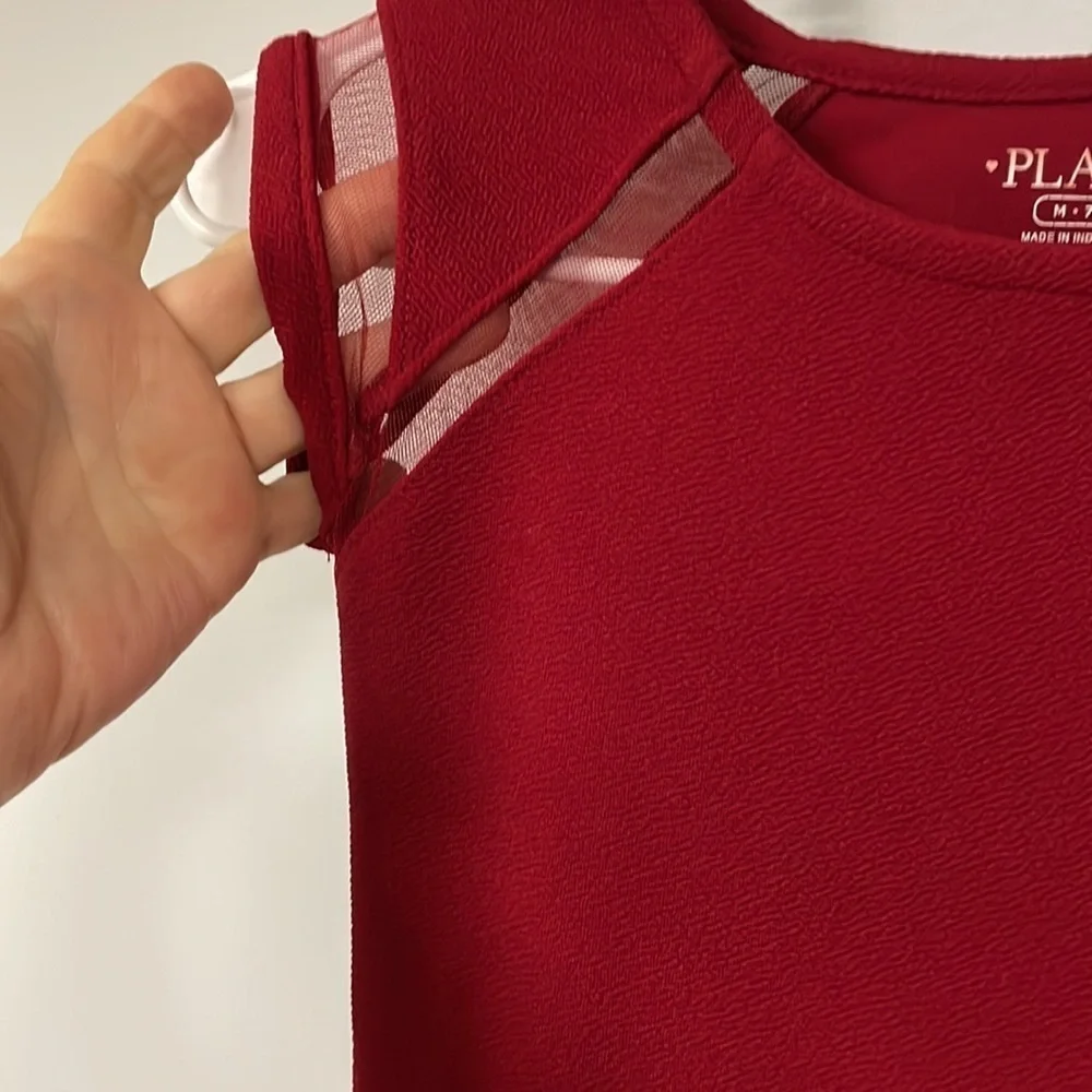 Place DEEP RED Sleeveless  Fit & Flare Dress , Stretchy,  Mesh inserts,  M 7/8
